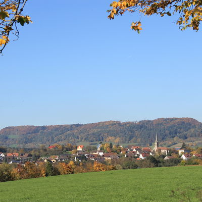 Bild vergrößern: Blick von Unterrsselbach auf Stckach im Herbst