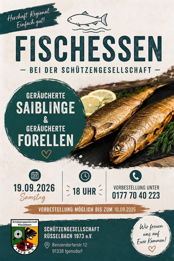 Bild vergr&ouml;&szlig;ern: Plakat Fischessen Sch&uuml;tzengesellschaft R&uuml;sselbach